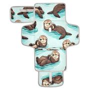 xigua Sea Otters Portable Diaper Changing Pad, Waterproof Baby Changing Mat with Storage Pocket & Built-in Pillow, Foldable Travel Pad, Newborn Gift Set for Boy Girl