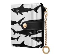 xigua Shark Silhouettes Wallet for Women, Small Slim PU Leather Credit Card Wallets RFID Blocking Bifold, Zipper Coin Pocket Purse
