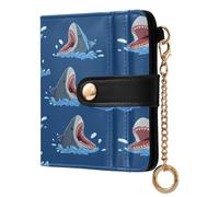 xigua Shark Splash Wallet for Women, Small Slim PU Leather Credit Card Wallets RFID Blocking Bifold, Zipper Coin Pocket Purse