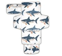 xigua Sharks Swimming Portable Diaper Changing Pad, Waterproof Baby Changing Mat with Storage Pocket & Built-in Pillow, Foldable Travel Pad, Newborn Gift Set for Boy Girl