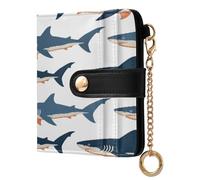 xigua Sharks Swimming Wallet for Women, Small Slim PU Leather Credit Card Wallets RFID Blocking Bifold, Zipper Coin Pocket Purse
