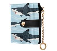xigua Sharks Wallet for Women, Small Slim PU Leather Credit Card Wallets RFID Blocking Bifold, Zipper Coin Pocket Purse