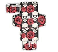 xigua Skull Red Roses Portable Diaper Changing Pad, Waterproof Baby Changing Mat with Storage Pocket & Built-in Pillow, Foldable Travel Pad, Newborn Gift Set for Boy Girl