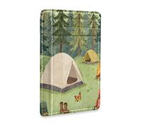 xigua Slim Wallet Front Pocket Leather RFID Blocking Credit Card Holder Camping-Tents-Forest-Illustration-Nature-Tree Minimalist Wallets