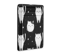 xigua Slim Wallet Front Pocket Leather RFID Blocking Credit Card Holder Cats Black and White Minimalist Wallets