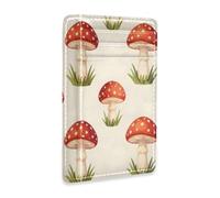 xigua Slim Wallet Front Pocket Leather RFID Blocking Credit Card Holder Cute Mushroom Red Minimalist Wallets