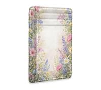 xigua Slim Wallet Front Pocket Leather RFID Blocking Credit Card Holder Retro Wildflowers Minimalist Wallets