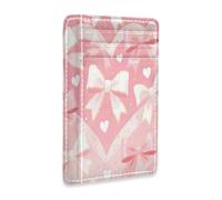 xigua Slim Wallet Front Pocket Leather RFID Blocking Credit Card Holder Romantic Bow Pattern Minimalist Wallets