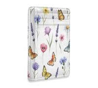 xigua Slim Wallet Front Pocket Leather RFID Blocking Credit Card Holder Wildflowers and Butterflies Minimalist Wallets