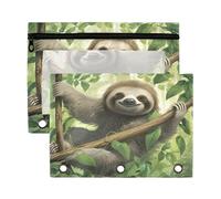 xigua Sloth on The Branch Binder Pencil Pouch with Zipper Enforced Hole 3 Ring Pencil Case Fits Standard 3-Ring Binders-2 Pack