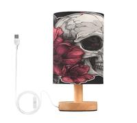 xigua Small Table Lamp, Beautiful Flower Skull Bedside Table Lamp with Fabric Shade - Nightstand Lamp for Bedrooms, Dorm, Living Room