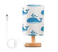 xigua Small Table Lamp, Blue Whales Bedside Table Lamp with Fabric Shade - Nightstand Lamp for Bedrooms, Dorm, Living Room