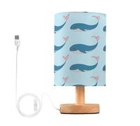 xigua Small Table Lamp, Cute Blue Whales Bedside Table Lamp with Fabric Shade - Nightstand Lamp for Bedrooms, Dorm, Living Room