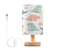 xigua Small Table Lamp, Cute Little Dinosaurs Bedside Table Lamp with Fabric Shade - Nightstand Lamp for Bedrooms, Dorm, Living Room