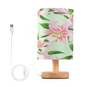 xigua Small Table Lamp, Lily Meadow Bedside Table Lamp with Fabric Shade - Nightstand Lamp for Bedrooms, Dorm, Living Room