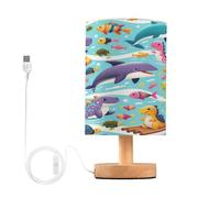 xigua Small Table Lamp, Summer Dinosaurs Sharks Bedside Table Lamp with Fabric Shade - Nightstand Lamp for Bedrooms, Dorm, Living Room