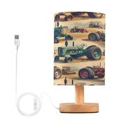 xigua Small Table Lamp, Vintage Farm Tractors Bedside Table Lamp with Fabric Shade - Nightstand Lamp for Bedrooms, Dorm, Living Room