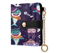 xigua Spooky Sharks Wallet for Women, Small Slim PU Leather Credit Card Wallets RFID Blocking Bifold, Zipper Coin Pocket Purse
