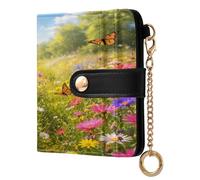 xigua Spring Meadow Wildflowers Wallet for Women, Small Slim PU Leather Credit Card Wallets RFID Blocking Bifold, Zipper Coin Pocket Purse