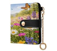xigua Spring Meadow Wildflowers Wallet for Women, Small Slim PU Leather Credit Card Wallets RFID Blocking Bifold, Zipper Coin Pocket Purse