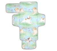 xigua Spring Pup Meadow Portable Diaper Changing Pad, Waterproof Baby Changing Mat with Storage Pocket & Built-in Pillow, Foldable Travel Pad, Newborn Gift Set for Boy Girl