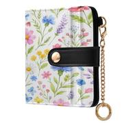 xigua Spring Watercolor Wild Flowers Wallet for Women, Small Slim PU Leather Credit Card Wallets RFID Blocking Bifold, Zipper Coin Pocket Purse