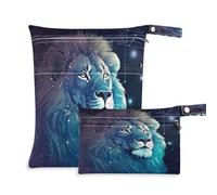 xigua Starry Sky Lion Wet Bag Nappy Bag,2 PCS Wet Dry Bag, Reusable Produce Bags,Waterproof Washable Hanging Large Two Zippered Pockets for Baby Diaper Travel Beach Pool Daycare Gym Bag87