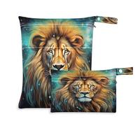 xigua Starry Sky Lion Wet Bag Nappy Bag,2 PCS Wet Dry Bag, Reusable Produce Bags,Waterproof Washable Hanging Large Two Zippered Pockets for Baby Diaper Travel Beach Pool Daycare Gym Bag86