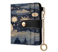 xigua Stars and Moon Wallet for Women, Small Slim PU Leather Credit Card Wallets RFID Blocking Bifold, Zipper Coin Pocket Purse