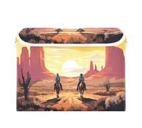 xigua Storage Basket Cowboys Riding Horses Storage Boxes with Lids and Handle, Large Storage Cube Bin Collapsible for Shelves Closet Bedroom Living Room, 16.5x12.6x11.8 Inch