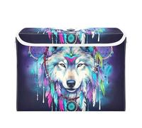 xigua Storage Basket Wolf Storage Boxes with Lids and Handle, Large Storage Cube Bin Collapsible for Shelves Closet Bedroom Living Room, 16.5x12.6x11.8 Inch