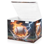 xigua Storage Cube Bin with Lid Baseball Fire Water Lightning Foldable Fabric Storage Bins 16.5x12.6x11.8 inches, Decorative Organizer Storage Boxes With Handles for Clothes Storage, Office