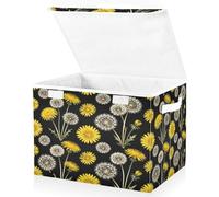 xigua Storage Cube Bin with Lid Botanical Dandelions Foldable Fabric Storage Bins 16.5x12.6x11.8 inches, Decorative Organizer Storage Boxes With Handles for Clothes Storage, Office
