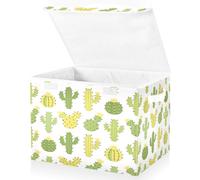 xigua Storage Cube Bin with Lid Prickly Pear Cactus Foldable Fabric Storage Bins 16.5x12.6x11.8 inches, Decorative Organizer Storage Boxes With Handles for Clothes Storage, Office