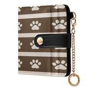 xigua Striped Dog Paws Wallet for Women, Small Slim PU Leather Credit Card Wallets RFID Blocking Bifold, Zipper Coin Pocket Purse