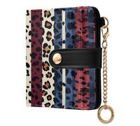 xigua Striped Leopard Print Wallet for Women, Small Slim PU Leather Credit Card Wallets RFID Blocking Bifold, Zipper Coin Pocket Purse