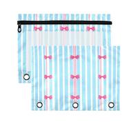 xigua Stripes and Bows Binder Pencil Pouch with Zipper Enforced Hole 3 Ring Pencil Case Fits Standard 3-Ring Binders-2 Pack