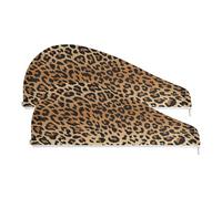 xigua Stylish Leopard Print Microfiber Hair Towel Wrap 2PCS Rapid Drying Hair Towel Quick Dry Hair Turban Magic Instant Dry Hair Cap for Women and Men