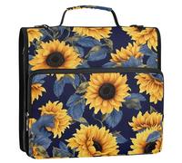 xigua Sunflower Blue Leaves Zipper Binder - 1.5 Inch D-Rings Portfolio Binder Organizer - Expanding File Folder with Shoulder Strap