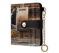xigua Sunflower Farmhouse Donkey Wallet for Women, Small Slim PU Leather Credit Card Wallets RFID Blocking Bifold, Zipper Coin Pocket Purse