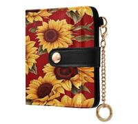 xigua Sunflower Red Wallet for Women, Small Slim PU Leather Credit Card Wallets RFID Blocking Bifold, Zipper Coin Pocket Purse