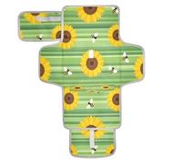 xigua Sunflowers Striped Pattern Portable Diaper Changing Pad, Waterproof Baby Changing Mat with Storage Pocket & Built-in Pillow, Foldable Travel Pad, Newborn Gift Set for Boy Girl