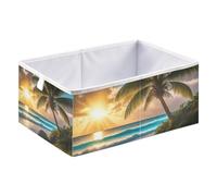 xigua Sunrise Beach Palm Tree Storage Cubes - Heavy Duty Fabric Storage Cubes for Shelves Closet - Collapsible Bins for Organizing Clothes Blankets Toys