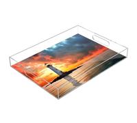 xigua Sunset Light House Serving Tray, Decorative Ottoman Trays with Handles for Breakfast, Coffee Table, Dining Room, Party - 16" x 12"