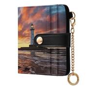 xigua Sunset Over Lighthouse Wallet for Women, Small Slim PU Leather Credit Card Wallets RFID Blocking Bifold, Zipper Coin Pocket Purse