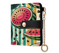 xigua Sweet Watermelon Wallet for Women, Small Slim PU Leather Credit Card Wallets RFID Blocking Bifold, Zipper Coin Pocket Purse