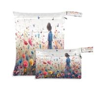 xigua The Girl is in The Garden Wet Bag Nappy Bag,2 PCS Wet Dry Bag, Reusable Produce Bags,Waterproof Washable Hanging Large Two Zippered Pockets for Baby Diaper Travel Beach Pool Daycare Gym Bag618