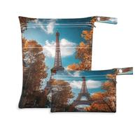 xigua The Romantic Tower Of Paris Wet Bag Nappy Bag,2 PCS Wet Dry Bag, Reusable Produce Bags,Waterproof Washable Hanging Large Two Zippered Pockets for Baby Diaper Travel Beach Pool Daycare Gym Bag310