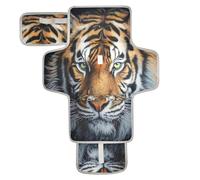 xigua Tiger Face Portable Diaper Changing Pad, Waterproof Baby Changing Mat with Storage Pocket & Built-in Pillow, Foldable Travel Pad, Newborn Gift Set for Boy Girl