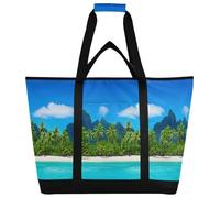 xigua Tropical Beach Scene Insulated Reusable Grocery Bags, Large Heavy Duty Shopping Tote, Foldable Cooler Bag with Handles for Fruit Vegetable Clothes Toys and Picnic638